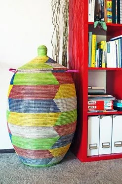 Swahili African Modern Rainbow Herringbone Storage Basket