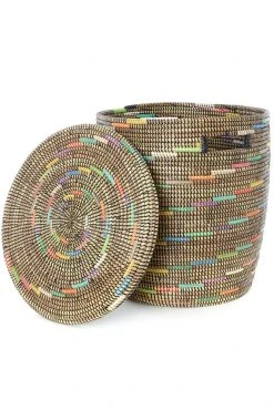 Swahili African Modern Sable Swirl Flat Lid Storage Basket Home Goods