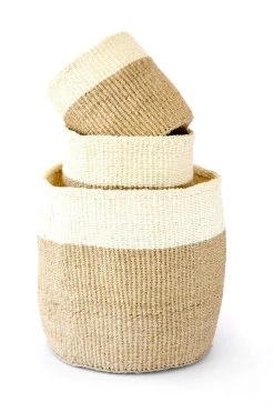 Swahili African Modern Home Goods Beige And Cream Sisal Nesting Basket Set