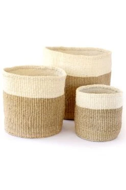 Swahili African Modern Home Goods Beige And Cream Sisal Nesting Basket Set