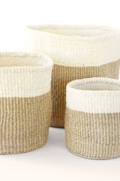 Swahili African Modern Home Goods Beige And Cream Sisal Nesting Basket Set