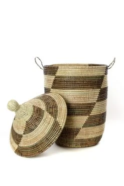 Swahili African Modern Black And Beige Mixed Pattern Hamper Set