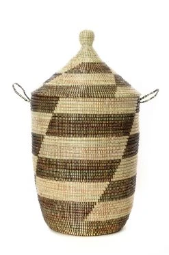 Swahili African Modern Black And Beige Mixed Pattern Hamper Set