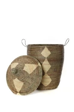 Swahili African Modern Black And Beige Mixed Pattern Hamper Set