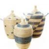 Swahili African Modern Home Goods Blue And Cream Mixed Pattern Hamper Set