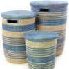Swahili African Modern Home Goods Blue Ebb + Flow Striped Hamper Set