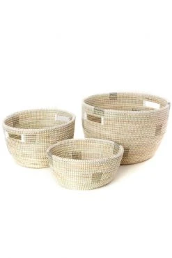 Swahili African Modern Set Of Three White Nesting Baskets