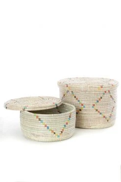 Swahili African Modern Rainbow Garland Lidded Storage Basket Set Staff Favorites