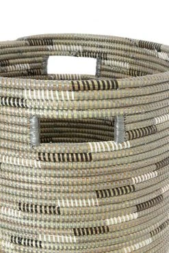 Swahili African Modern Silver Swirl Flat Lid Storage Basket Home Goods