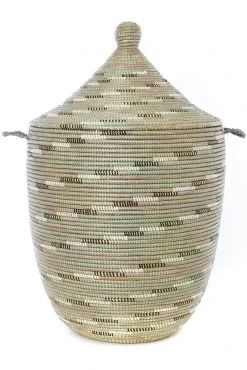Swahili African Modern Large Silver Swirl Laundry Hamper Basket