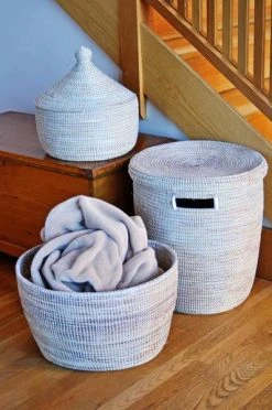 Swahili African Modern Solid White Knitting Basket Home Goods