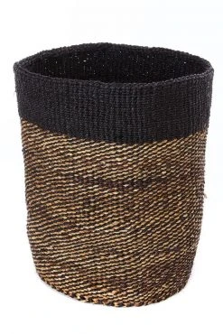 Swahili African Modern Tall Black Sisal And Banana Fiber Twill Basket Home Goods