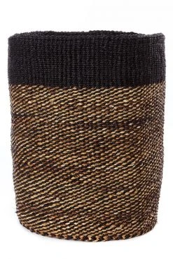 Swahili African Modern Tall Black Sisal And Banana Fiber Twill Basket Home Goods