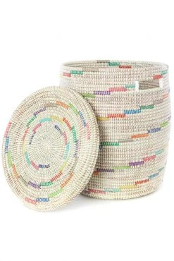 Swahili African Modern Vanilla Sugar Swirl Flat Lid Storage Basket Home Goods