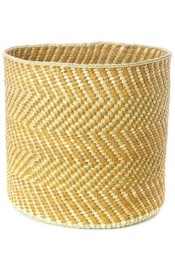 Swahili African Modern Yellow And Natural Maila Milulu Reed Basket
