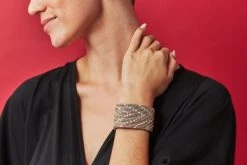 Swahili Coast Design Chevron Silver Beaded Leather Cuff Jewelry