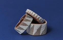 Swahili Coast Design Tri Silver Beaded Leather Cuff Jewelry
