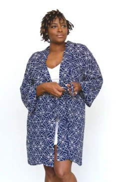 Symbology Sale Art Deco Lounge Robe - Navy + Cream