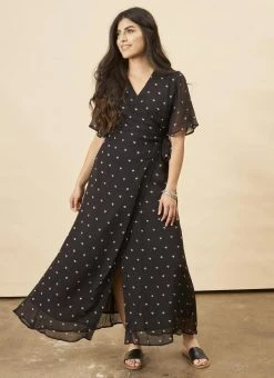 Symbology Baby Cacti Butterfly Sleeve Maxi Dress - Black + Cream