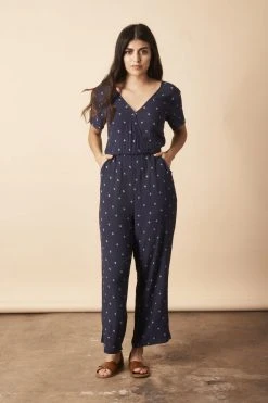Symbology Baby Cacti Cropped Jumpsuit - Navy + Cream