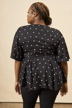 Symbology Baby Cacti Modal Peplum Blouse - Black + White Clothing