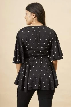 Symbology Baby Cacti Modal Peplum Blouse - Black + White Clothing