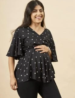 Symbology Baby Cacti Modal Peplum Blouse - Black + White Clothing
