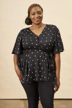 Symbology Baby Cacti Modal Peplum Blouse - Black + White Clothing