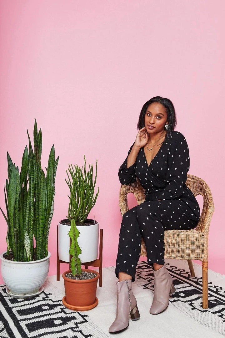 Symbology Baby Cacti Wrap Jumpsuit - Black + Ivory Clothing 6 Symbology Baby Cacti Wrap Jumpsuit - Black + Ivory Clothing