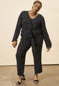 Symbology Baby Cacti Wrap Jumpsuit - Black + Ivory Clothing