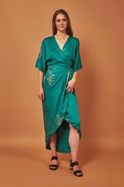 Symbology Cherry Blossom Modal Maxi Wrap Dress - Emerald + Gold Best Sellers