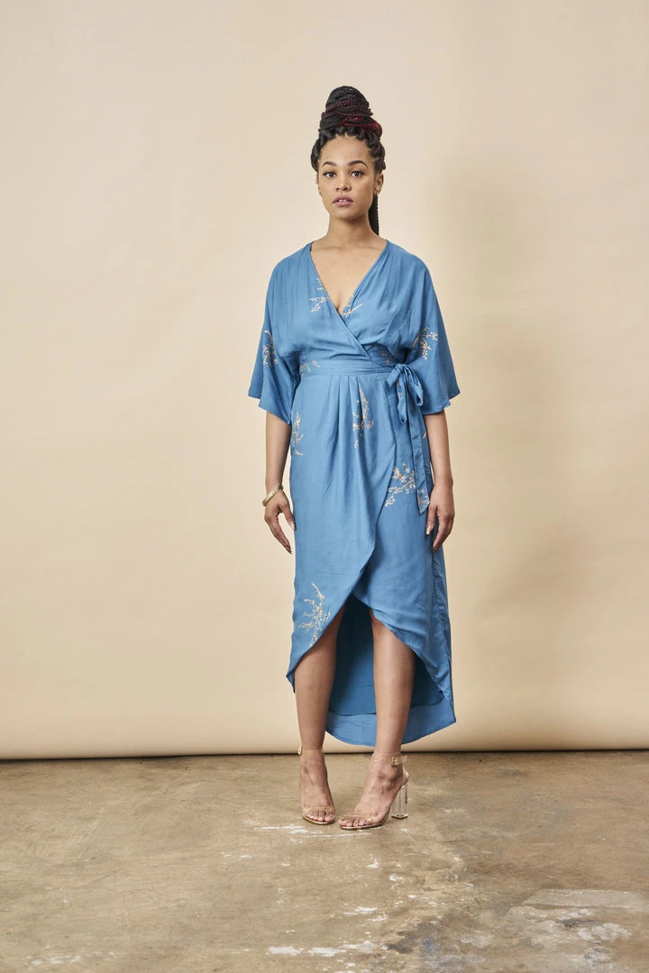 Symbology Cherry Blossom Modal Maxi Wrap Dress - Sapphire + Gold Best Sellers 3 Symbology Cherry Blossom Modal Maxi Wrap Dress - Sapphire + Gold Best Sellers