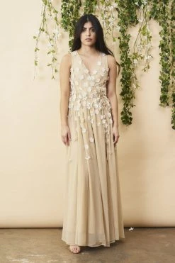 Symbology Special Occasion Floral Ombre Maxi Gown - Champagne + Cream