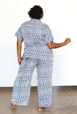 Symbology Geo Starburst Modal Pajama Set - Navy + Cream