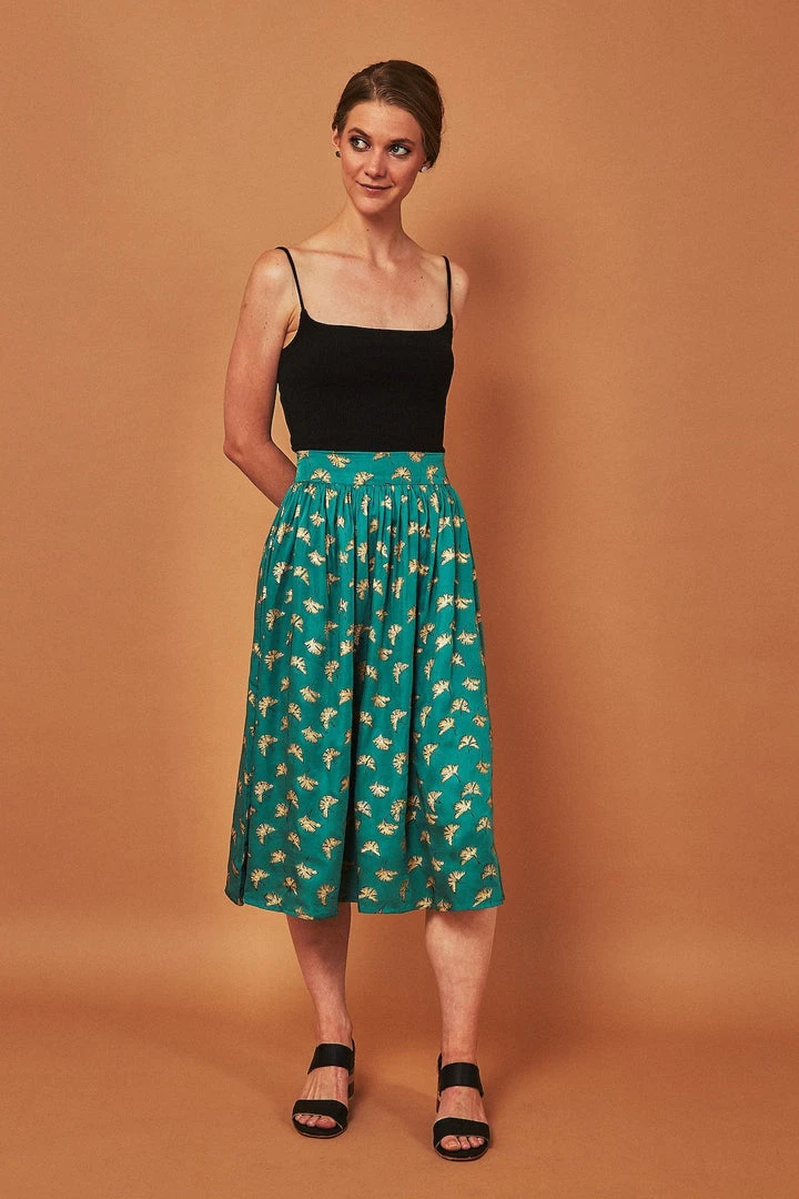 Symbology Best Sellers Gingko Leaf Midi Skirt - Green + Gold 6 Symbology Best Sellers Gingko Leaf Midi Skirt - Green + Gold