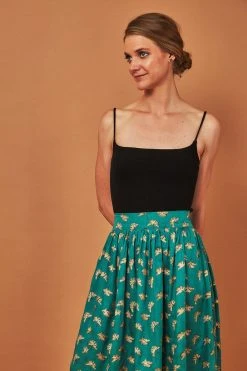 Symbology Best Sellers Gingko Leaf Midi Skirt - Green + Gold 8 Symbology Best Sellers Gingko Leaf Midi Skirt - Green + Gold