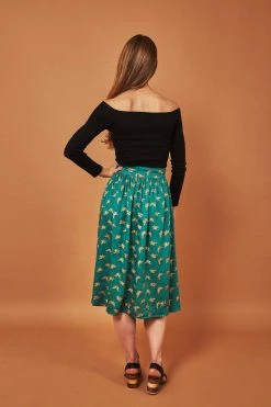Symbology Best Sellers Gingko Leaf Midi Skirt - Green + Gold 7 Symbology Best Sellers Gingko Leaf Midi Skirt - Green + Gold
