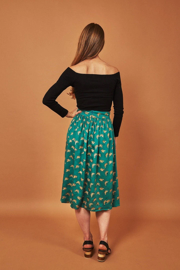 Symbology Best Sellers Gingko Leaf Midi Skirt - Green + Gold 4 Symbology Best Sellers Gingko Leaf Midi Skirt - Green + Gold