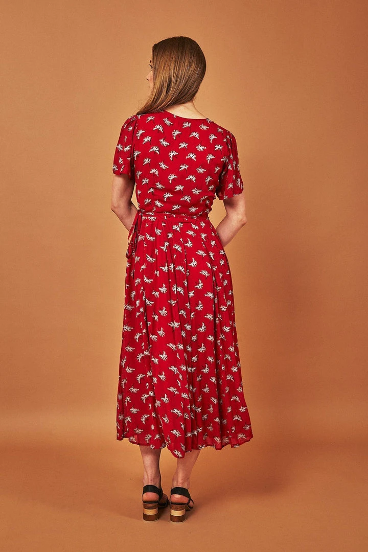 Symbology Ginkgo Leaf Midi Wrap Dress - Red + Silver 5 Symbology Ginkgo Leaf Midi Wrap Dress - Red + Silver