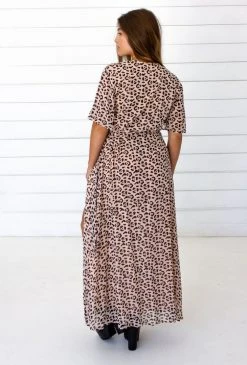 Symbology Special Occasion Leopard Maxi Wrap Dress - Blush + Black