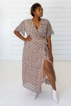 Symbology Special Occasion Leopard Maxi Wrap Dress - Blush + Black