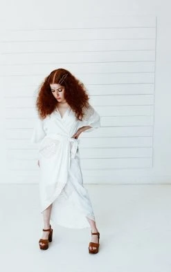 Symbology Peacock Modal Maxi Wrap Dress - White + Gold 8 Symbology Peacock Modal Maxi Wrap Dress - White + Gold