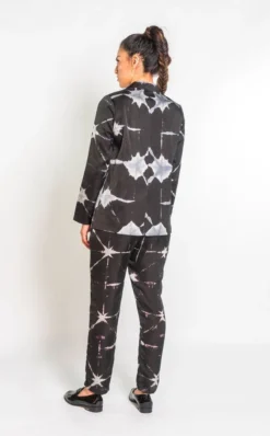 Symbology Silk And Modal Suit In Black & Grey Tie Dye Sale