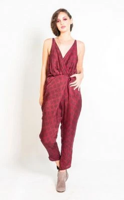 Symbology Special Occasion Silky Strappy Sketched Plaid Jumpsuit - Berry + Black