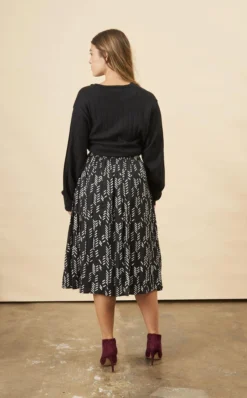 Symbology Sale Stylized Feather Modal Midi Skirt - Black + Cream