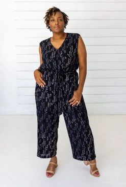 Symbology Stylized Feather Modal Jumpsuit - Black + Cream Special Occasion