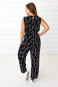 Symbology Stylized Feather Modal Jumpsuit - Black + Cream Special Occasion