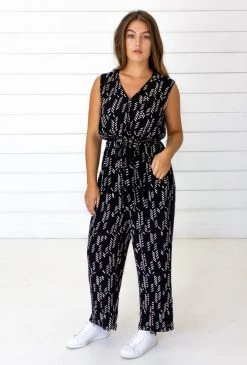 Symbology Stylized Feather Modal Jumpsuit - Black + Cream Special Occasion