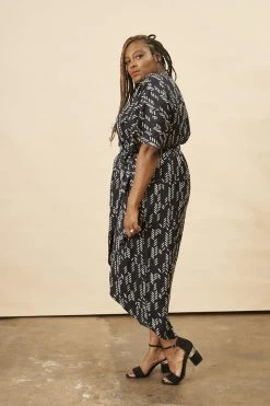 Symbology Stylized Feather Modal Wrap Dress - Black + Cream