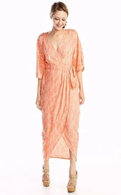 Symbology Stylized Modal Maxi Wrap Dress - Peach